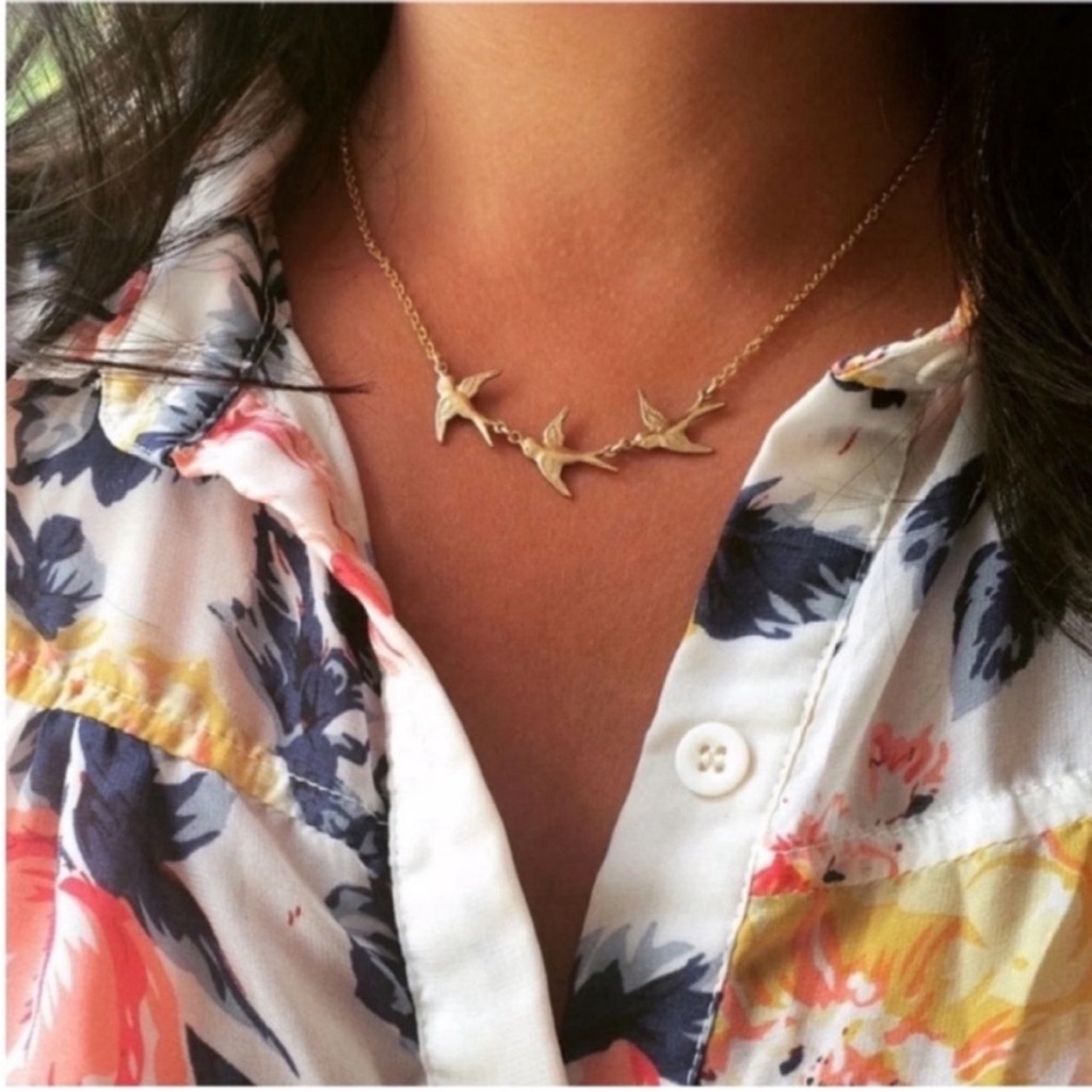 New Three Little Birds Gold Sparrow Necklace 1070 45$